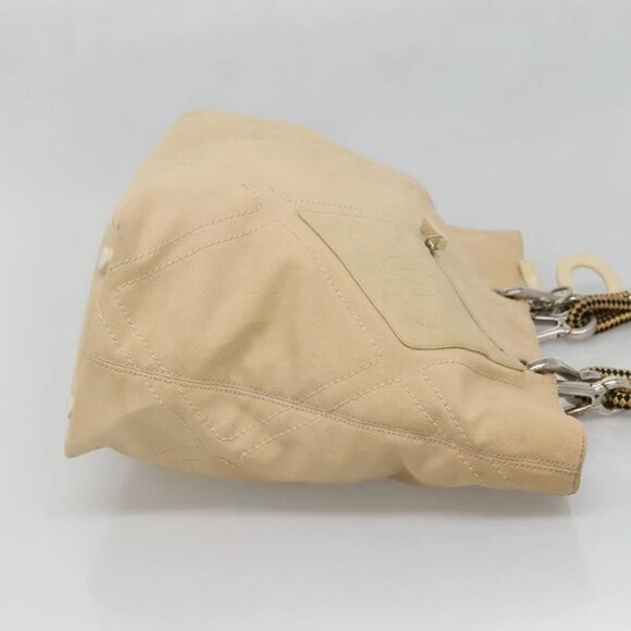 CHANEL COCO Mark Tote Bag Canvas Beige Silver CC - Picture 4 of 16